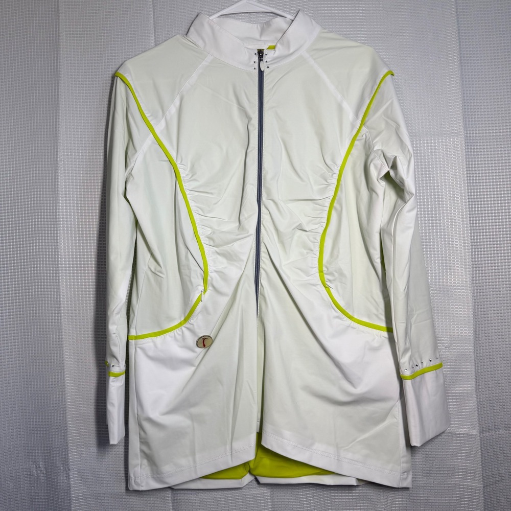 Swingdish Full Zip Athletic Jacket L‎ White Neon Yellow Performance J001-1